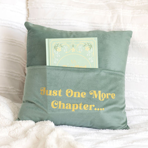 'Just One More Chapter' Cushion with Book Pocket Storage