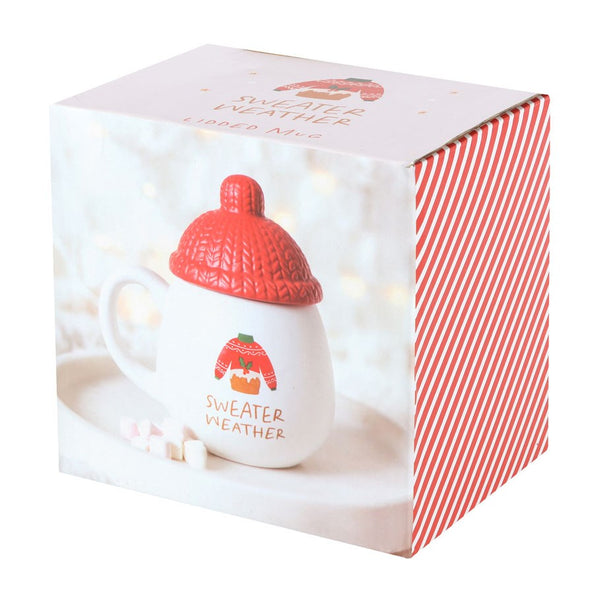 Sweather Weather Bobble Hat Lidded Ceramic Mug