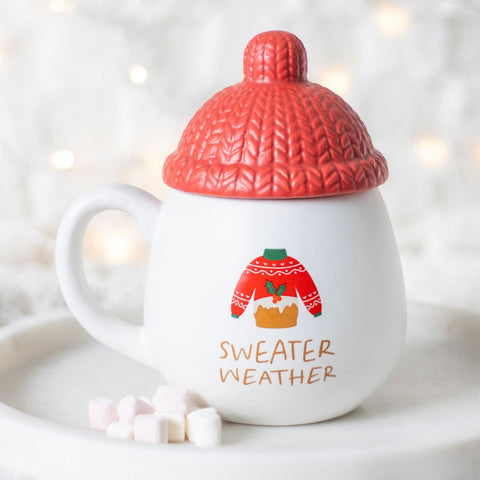Sweather Weather Bobble Hat Lidded Ceramic Mug