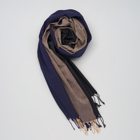 Navy & Brown Soft Handwoven 100% Cotton Muslin Scarf