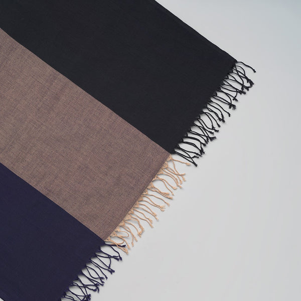 Navy & Brown Soft Handwoven 100% Cotton Muslin Scarf