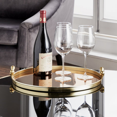 Rose Tinted Gold Bird Mirror Tray